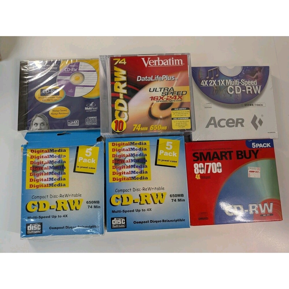 Vintage Blank CD-RW Lot Verbatim HP Acer Smart Buy DigitalMedia 650MB 700MB